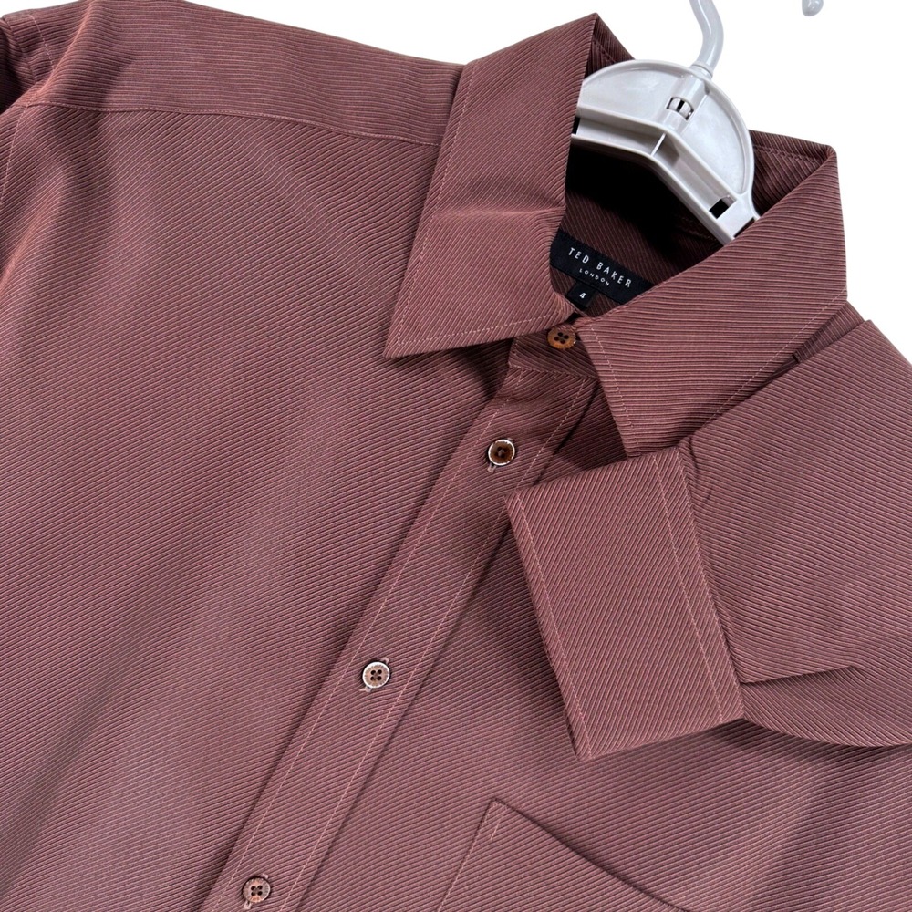 Ted Baker London Button Up Dress Shirt Mens 4 US L Rich Brown Long Sleeve